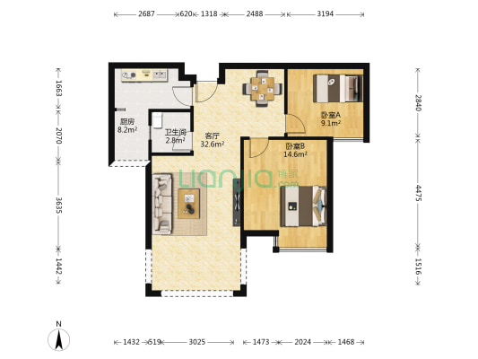 半岛龙湾 2室1厅1卫 68平方