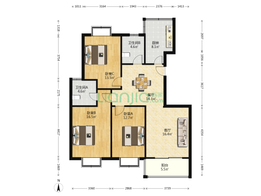 金地城三期御领 3室2厅2卫 125平方