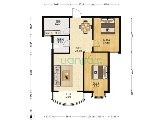 世纪景苑 2室1厅1卫 99平方