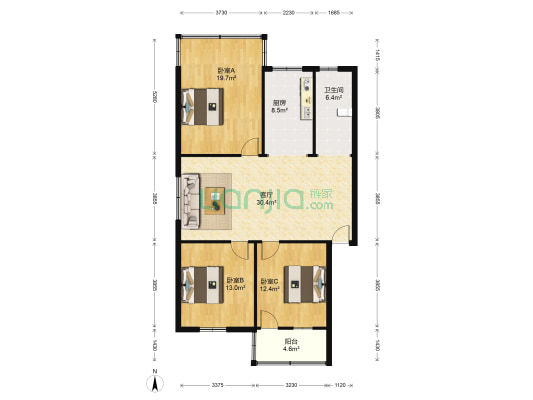 华侨新村 3室1厅1卫 112平方