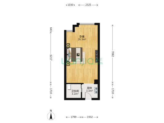 华鹏东岸小区 1室0厅1卫 48平方