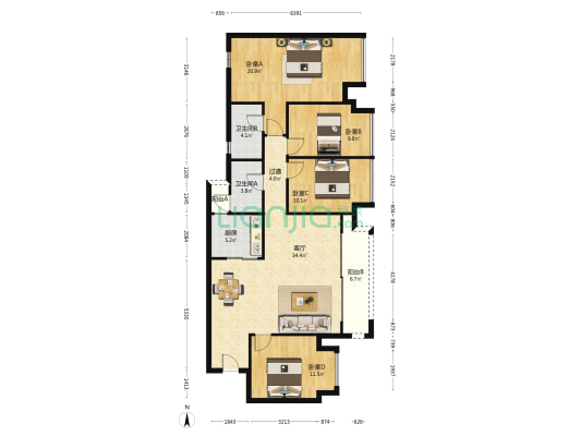 万科清水甲第厚德 4室1厅2卫 123平方