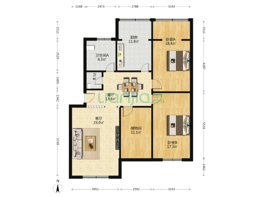 一0一地质队家属院 2室2厅2卫 118平方