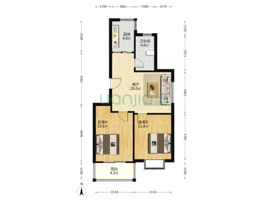 惠民花园 2室1厅1卫 76平方