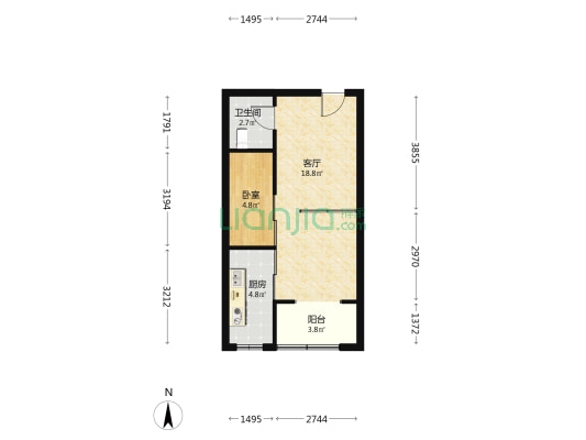 和美鑫苑 1室1厅1卫 51平方