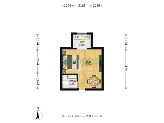 苏州路和鲤鱼山路交界处百商国际高层带电梯单身公寓-户型图