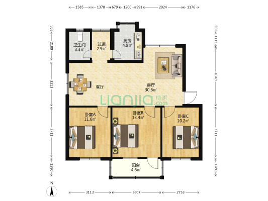 广西沿海铁路公司宿舍 3室1厅1卫 93平方