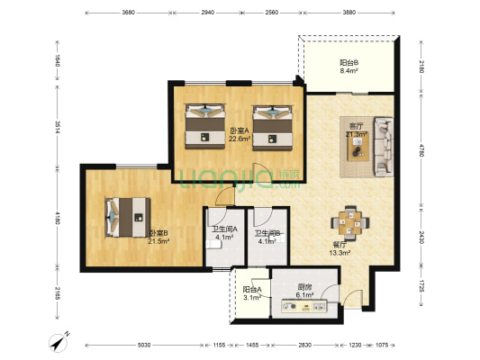 雅居乐新城 幸福时光 2室2厅2卫 118平方