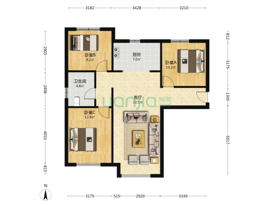 楼栋位置好，房子高楼层，全天采光，视野好-户型图