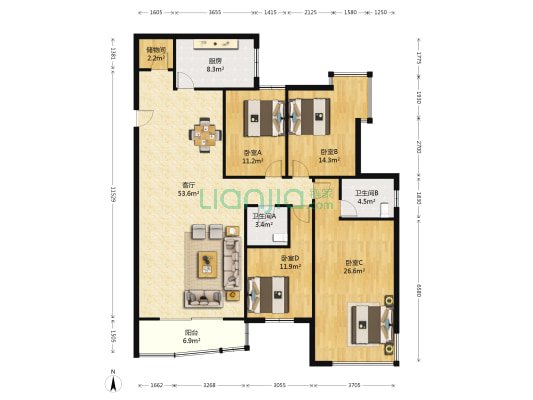 三庆汇文轩 4室1厅2卫 195平方