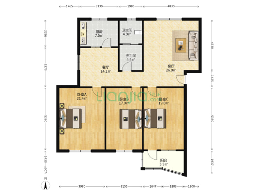 隆达花园 3室2厅2卫 144平方