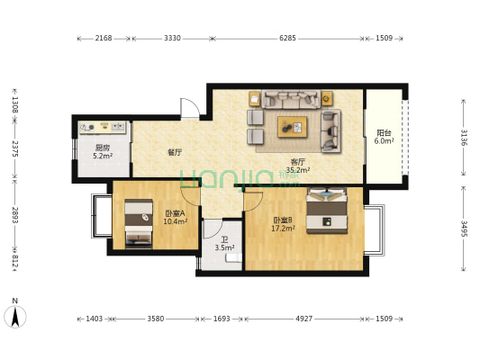 金谷鑫城小区 2室1厅1卫 95平方