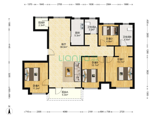 招商公园1872 4室1厅2卫 124平方