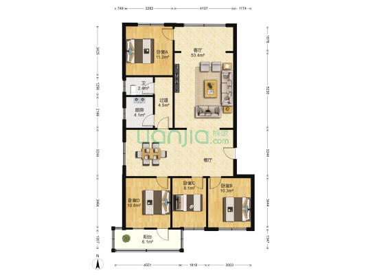 南宁市第四人民医院第二生活区 4室1厅1卫 84平方
