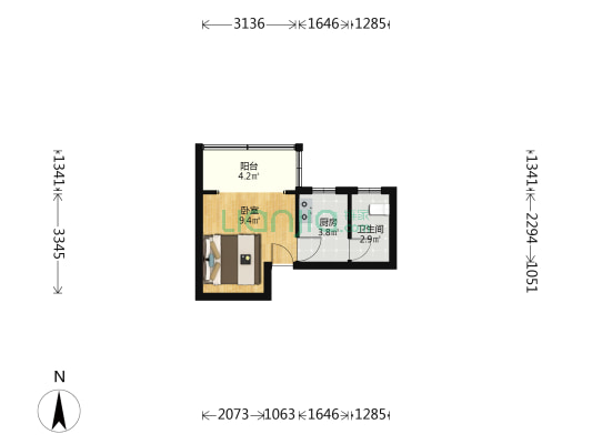 万航渡路1508号 1室0厅1卫 22平方