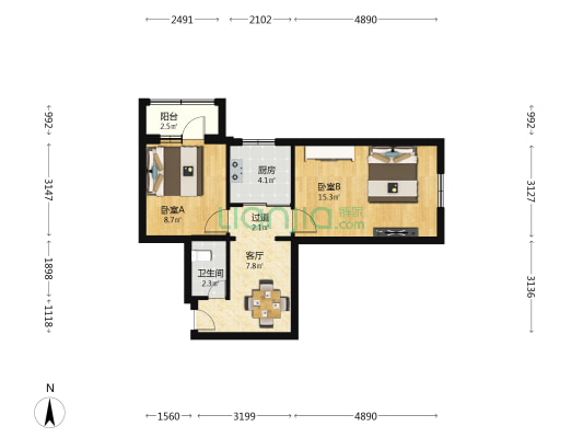 德胜门内大街265号 2室1厅1卫 56平方