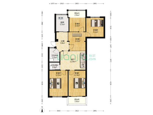 红旗新村南区 5室1厅2卫 104平方