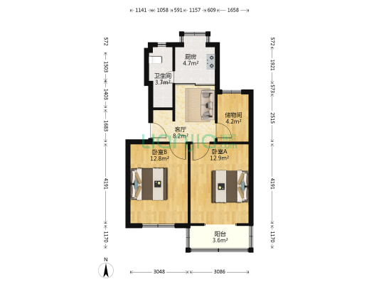 假肢厂宿舍 2室1厅1卫 64平方