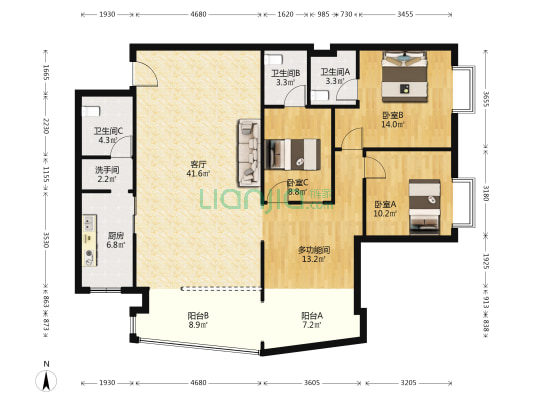 创世纪新城南楼 4室1厅4卫 166平方