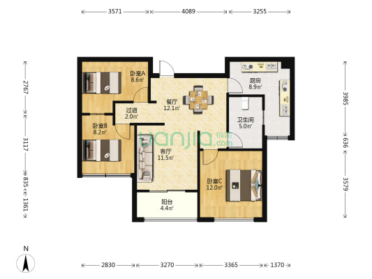 御品世家 3室2厅1卫 92平方