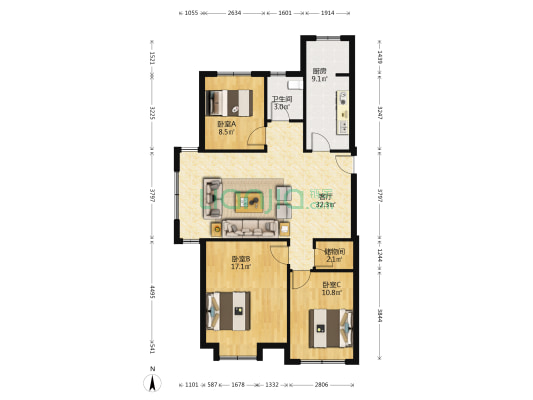 鲁商蓝岸新城二期 3室1厅1卫 100平方
