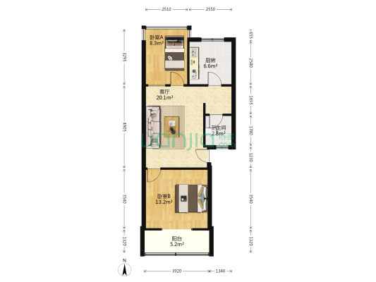 积步东巷1号 2室1厅1卫 56平方