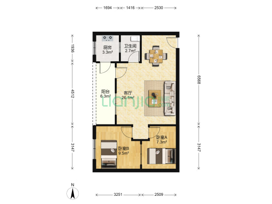 富丽花园 2室1厅1卫 62平方