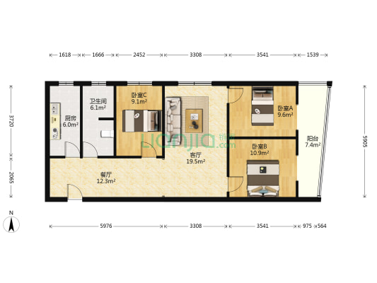 华阳风景 3室2厅1卫 115平方