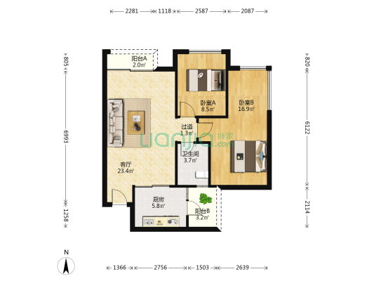 骏逸蓝山精装两房+中间楼层+洋房物业品质小区-户型图