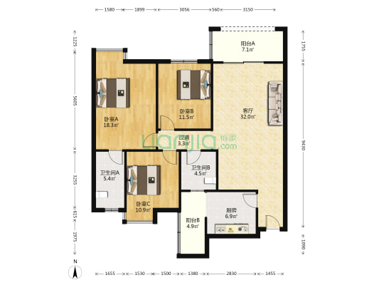 怡和茗居 3室1厅2卫 121平方