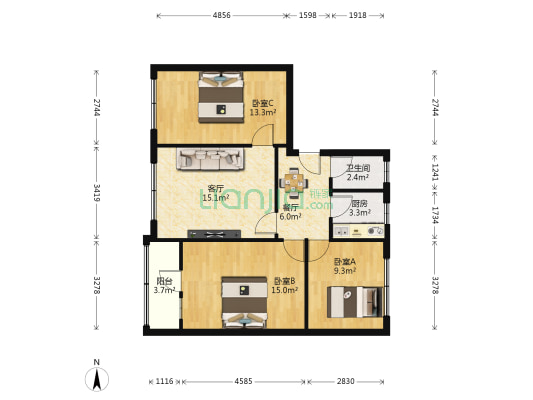 中煤社区（丛台路） 3室2厅1卫 90平方
