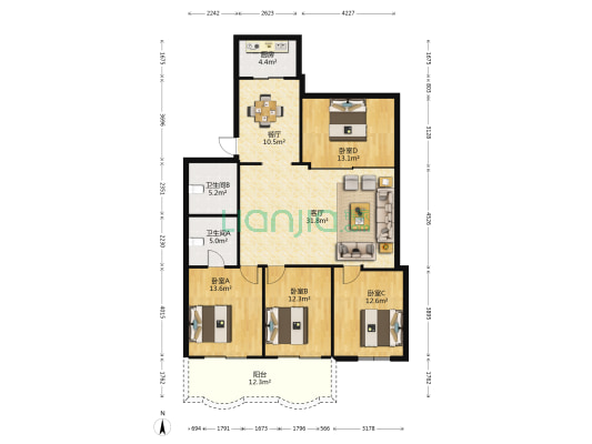 东显花园 4室2厅2卫 135平方