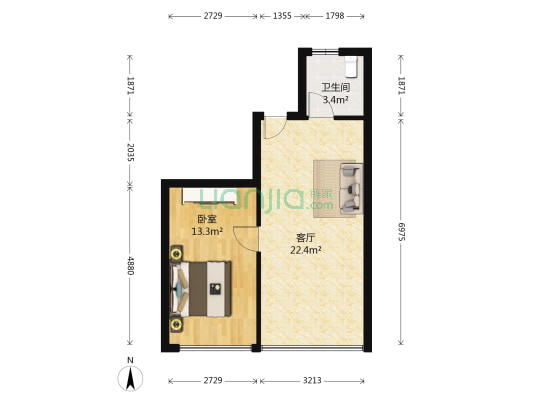 梅州大厦 1室1厅1卫 54平方