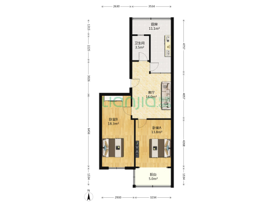 嵩山路11号院 2室1厅1卫 83平方