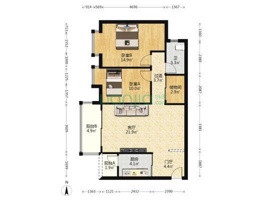 东晓华庭 2室1厅1卫 9平方