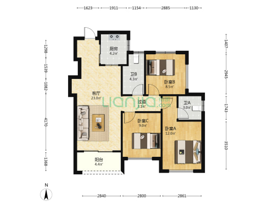 万科云翠隐秀 3室1厅2卫 89平方
