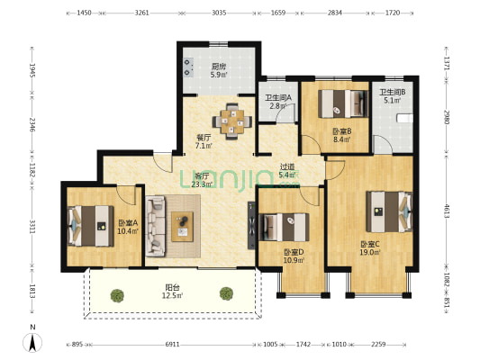 深石汉华柏翠湾 4室2厅2卫 143平方