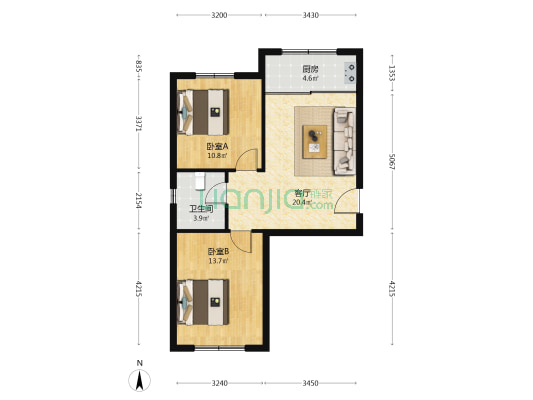 理想新城BC区 2室1厅1卫 74平方