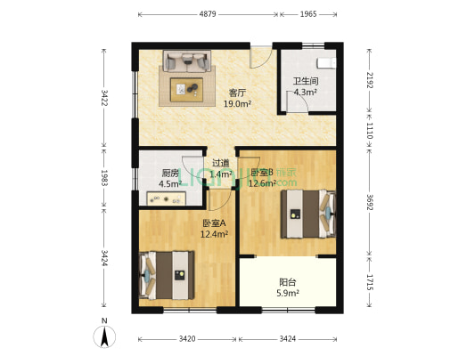 东方锦园小区 2室1厅1卫 86平方