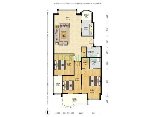 康盛家园 3室1厅2卫 118平方