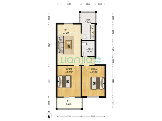 货站街96号院 2室1厅1卫 81平方
