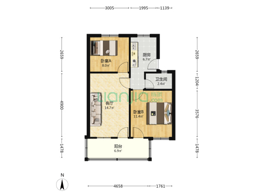 马鞍池西路164弄5号院 2室1厅1卫 60平方