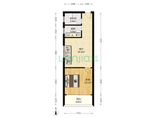 华茂大厦 1室1厅1卫 56平方