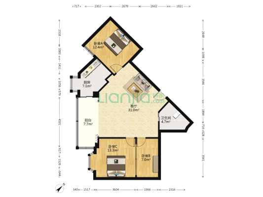 发展公寓 3室1厅1卫 102平方