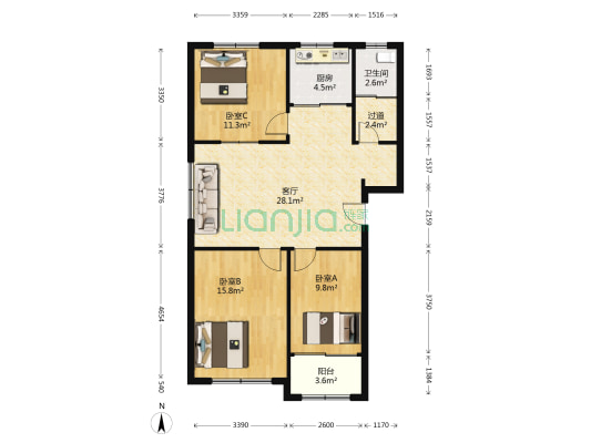 锦道华府 3室1厅1卫 99平方