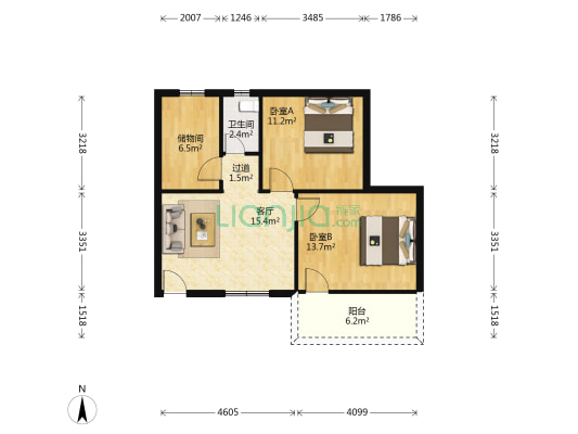 维一宿舍 2室1厅1卫 66平方