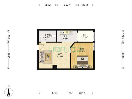 青年家园 1室1厅1卫 61平方