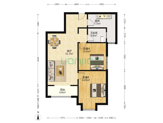 海伦国际一期 2室1厅1卫 95平方