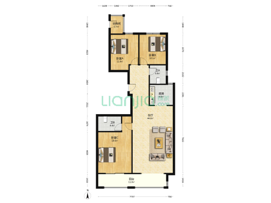 长宏锦园一区 3室1厅2卫 156平方
