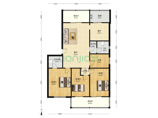 冶金研究所宿舍 4室2厅3卫 138平方